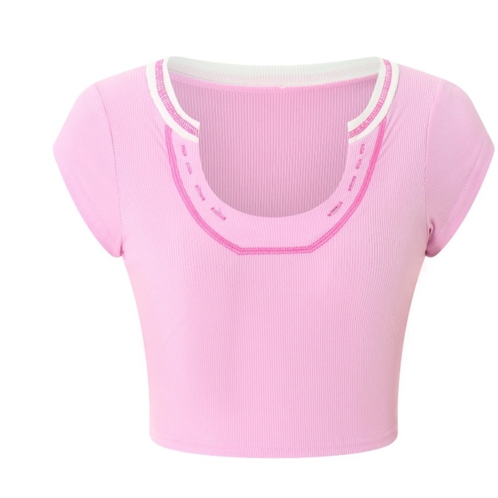 Pink Ribbed Crop Top 004 - Picture 3 of 4